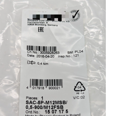 Phoenix Contact Sac-5p-m12msb/0.5-900/m12fsb 15 07 17 5 New Original Ready Stock Industrial Automation Pac Dedicated Plc Programming Co